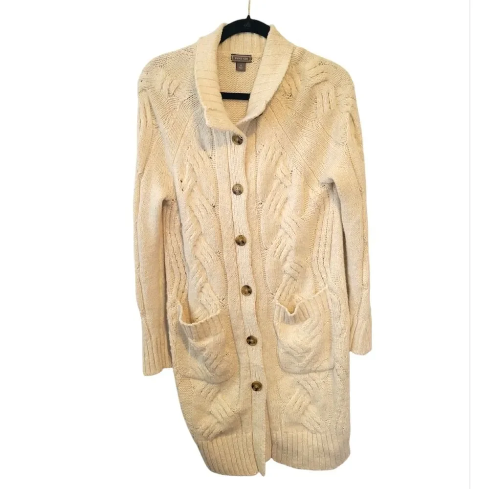 J. Crew Point Sur Cable Knit Cardigan Long Line Size Small